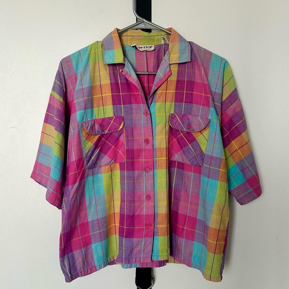 Vintage Oversized Rainbow Plaid Shirt